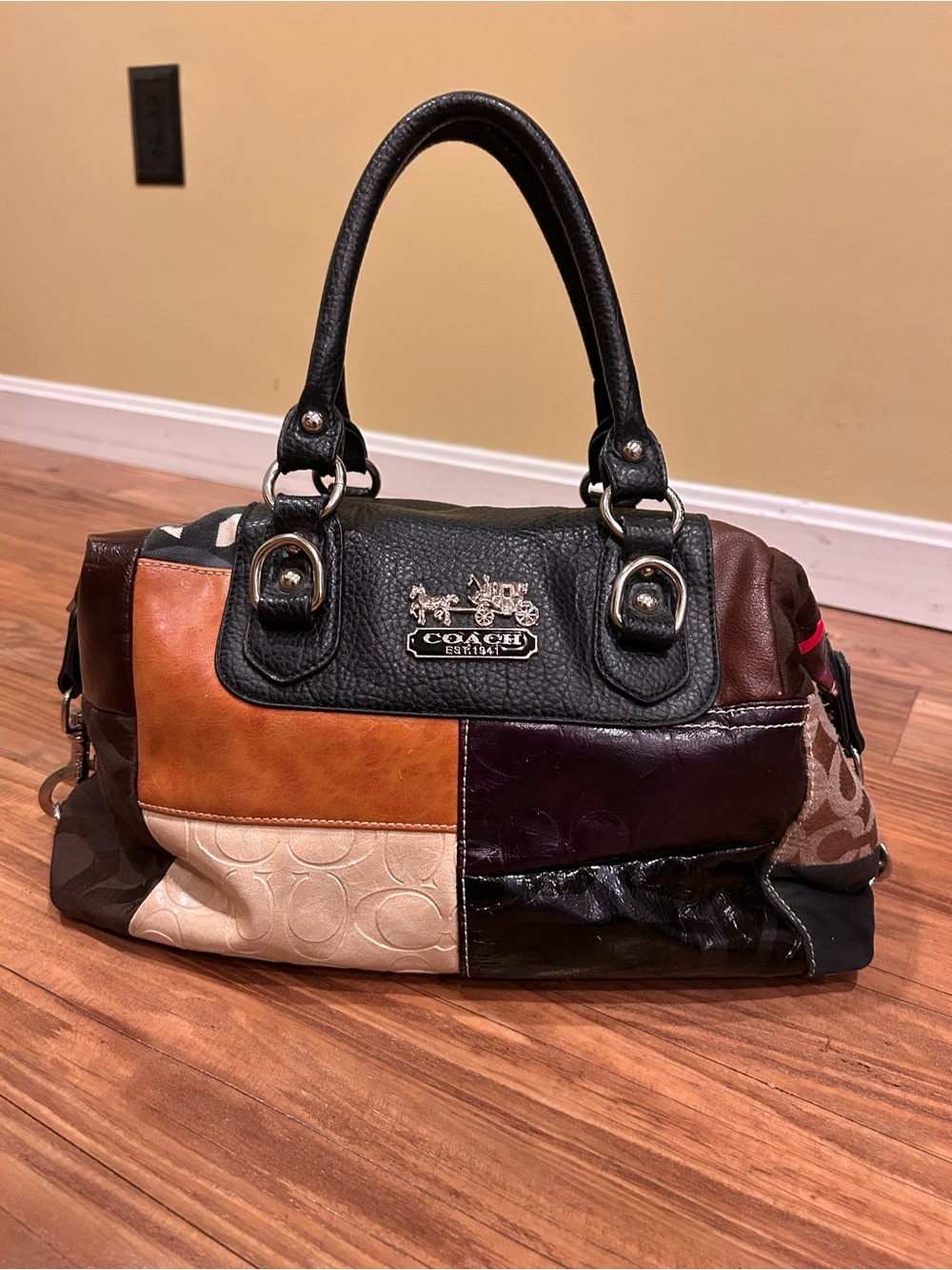 Coach Patchwork Satchel Bag - Black, Brown, Tan, Cream, Burgundy